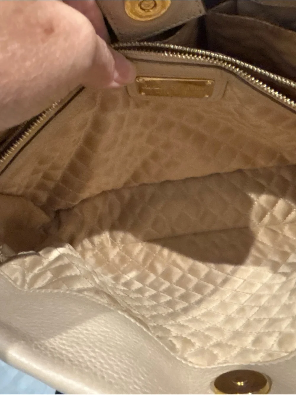 Salvatore Ferragamo Taupe Leather Satchel with Gold Hardware
